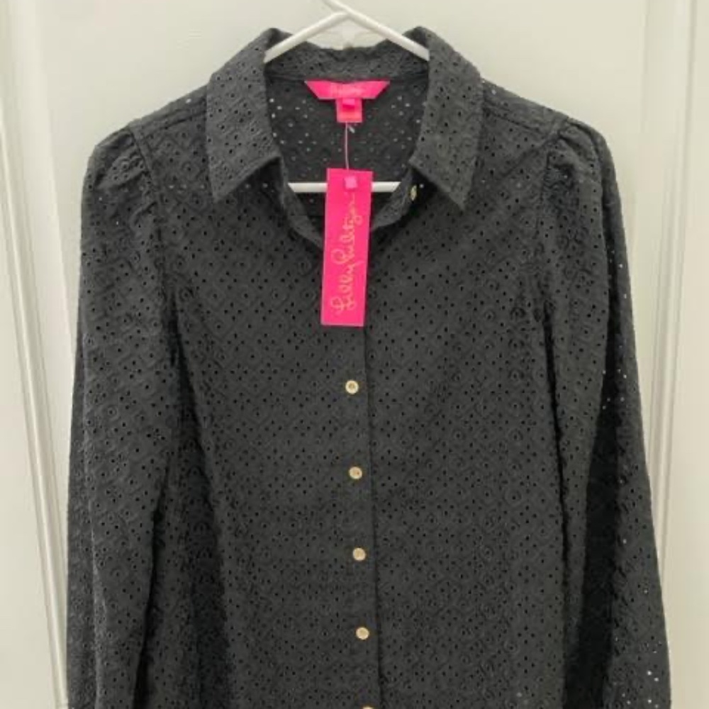 Lilly Pulitzer Sea Breeze Button Down Blouse - onyx